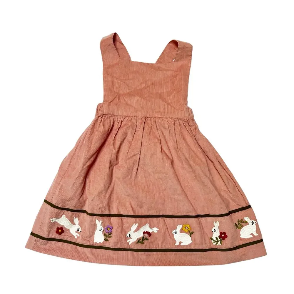 NWT Mini Boden Corduroy Bunny Appliqué Pinafore Dress Size 18-24m